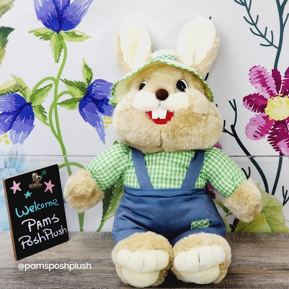 Cuddle Wit Farmer Bunny Rabbit Plush 16" Gingham Plaid Shirt Easter 1992 Bunny - Picture 10 of 12